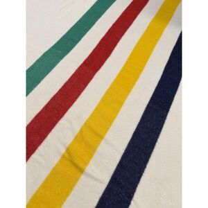 Vintage Hudson's Bay 6-Point Wool Blanket Queen 90X100 Stripes Made In England